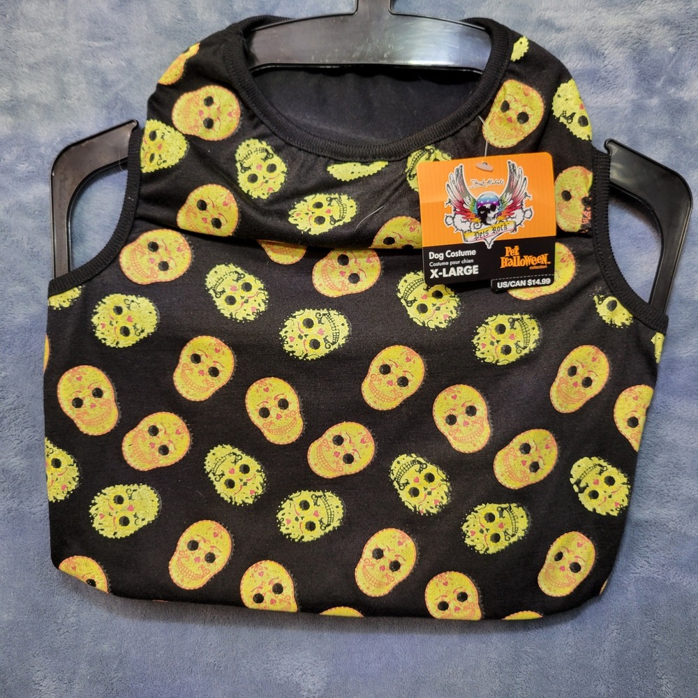 Bret Michaels Pets Rock Dog Costume Halloween Skull Black X-Large‎ NWT